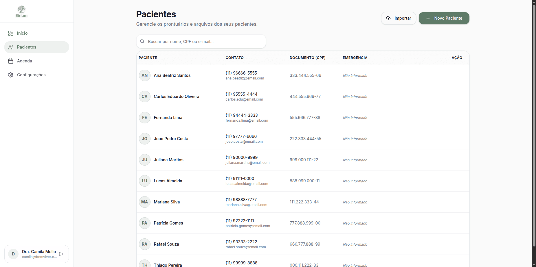 Gestão de pacientes de psicologia